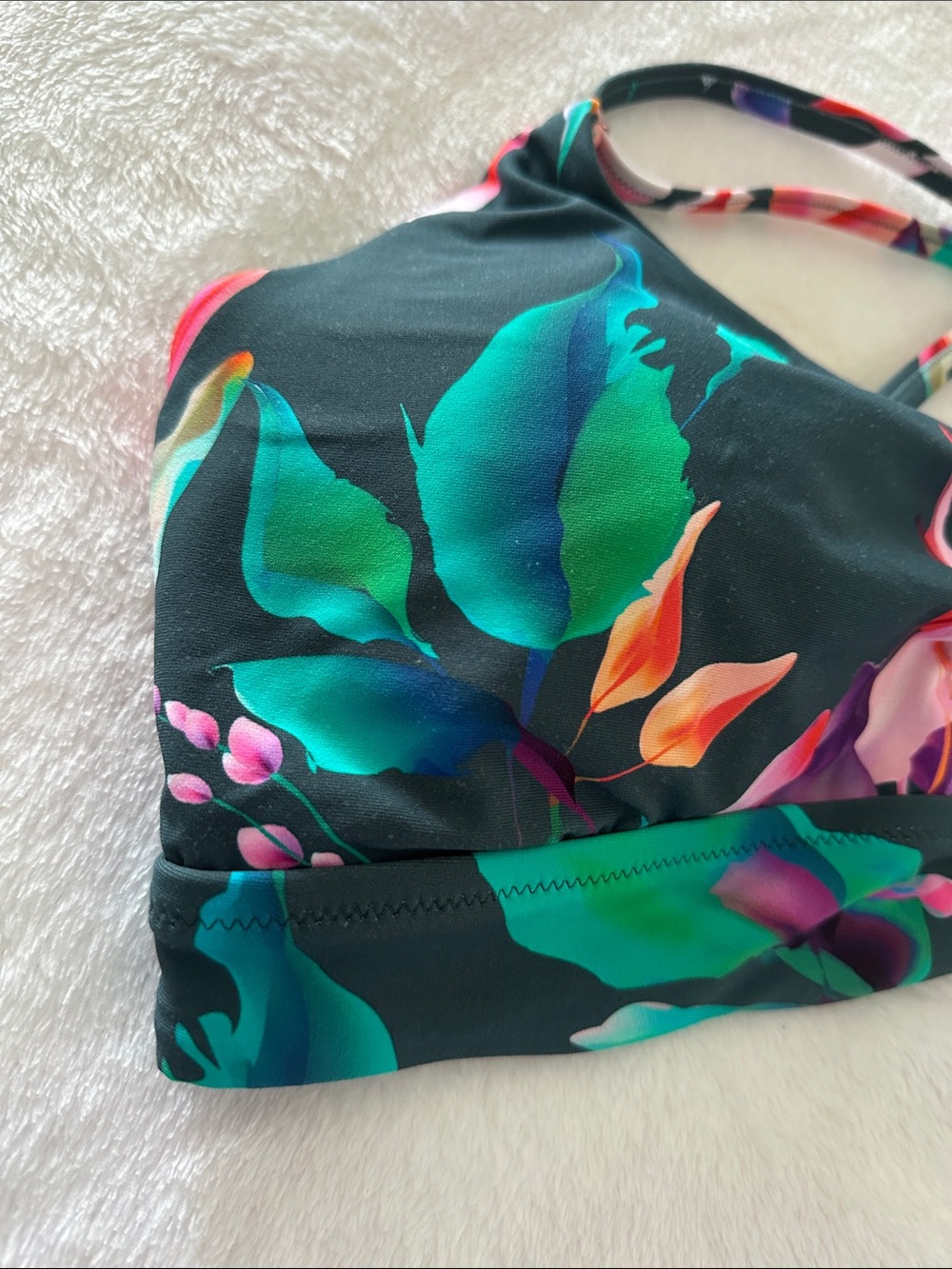 Calia Ruched Front cross bikini top multi colored print Large New - Picture 4 of 8